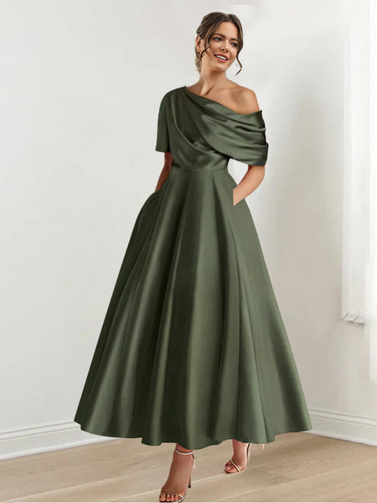 A-Line/Princess One-shoulder Half Sleeve Mother of the Bride Dresses with Ruffles