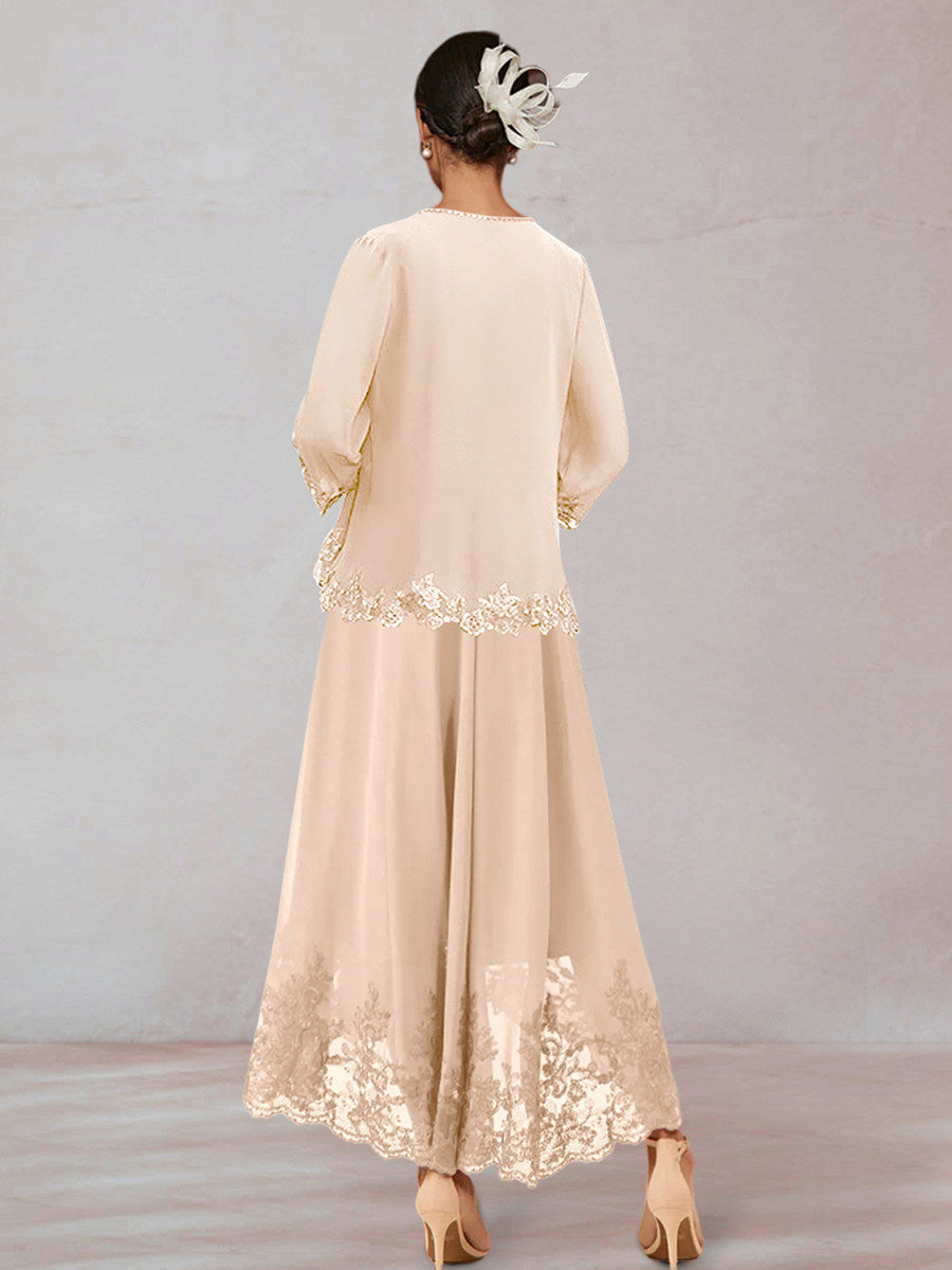 Chiffon V-Neck 3/4 Sleeves Mother of the Bride Dresses With Appliques