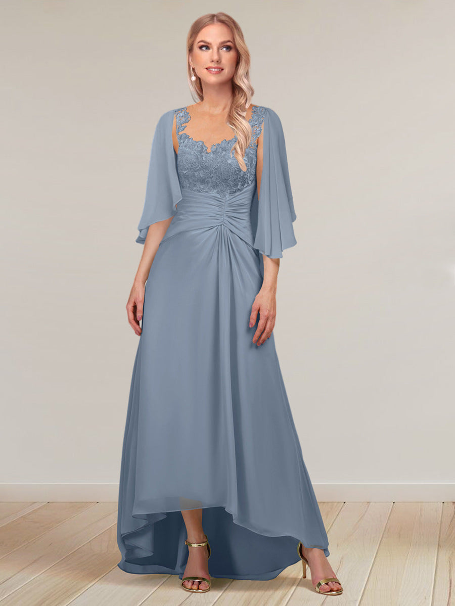 A-Line/Princess V-Neck Chiffon Long Evening Dresses with Jacket & Appliques