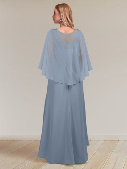 A-Line/Princess V-Neck Chiffon Long Evening Dresses with Jacket & Appliques