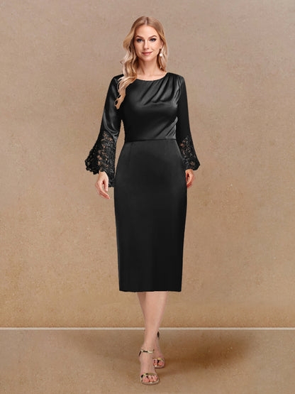 Sheath/Column Scoop Long Sleeves Evening Dresses with Appliques