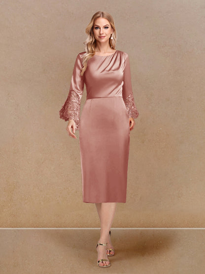 Sheath/Column Scoop Long Sleeves Evening Dresses with Appliques