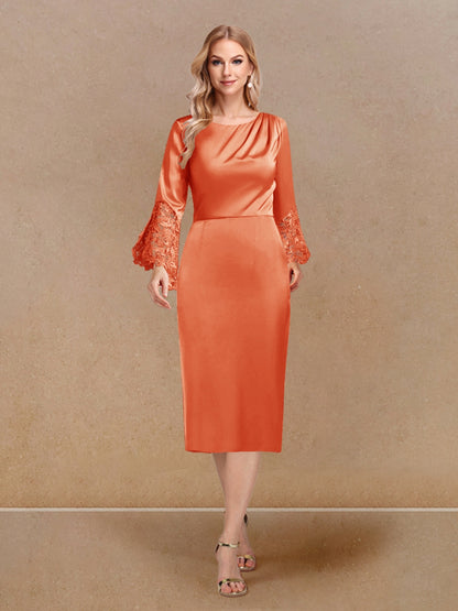 Sheath/Column Scoop Long Sleeves Evening Dresses with Appliques