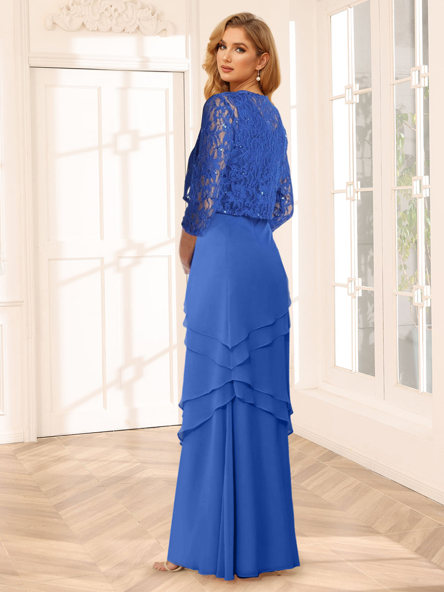 Sheath/Column Scoop 3/4 Sleeves Evening Dresses with Jacket & Appliques