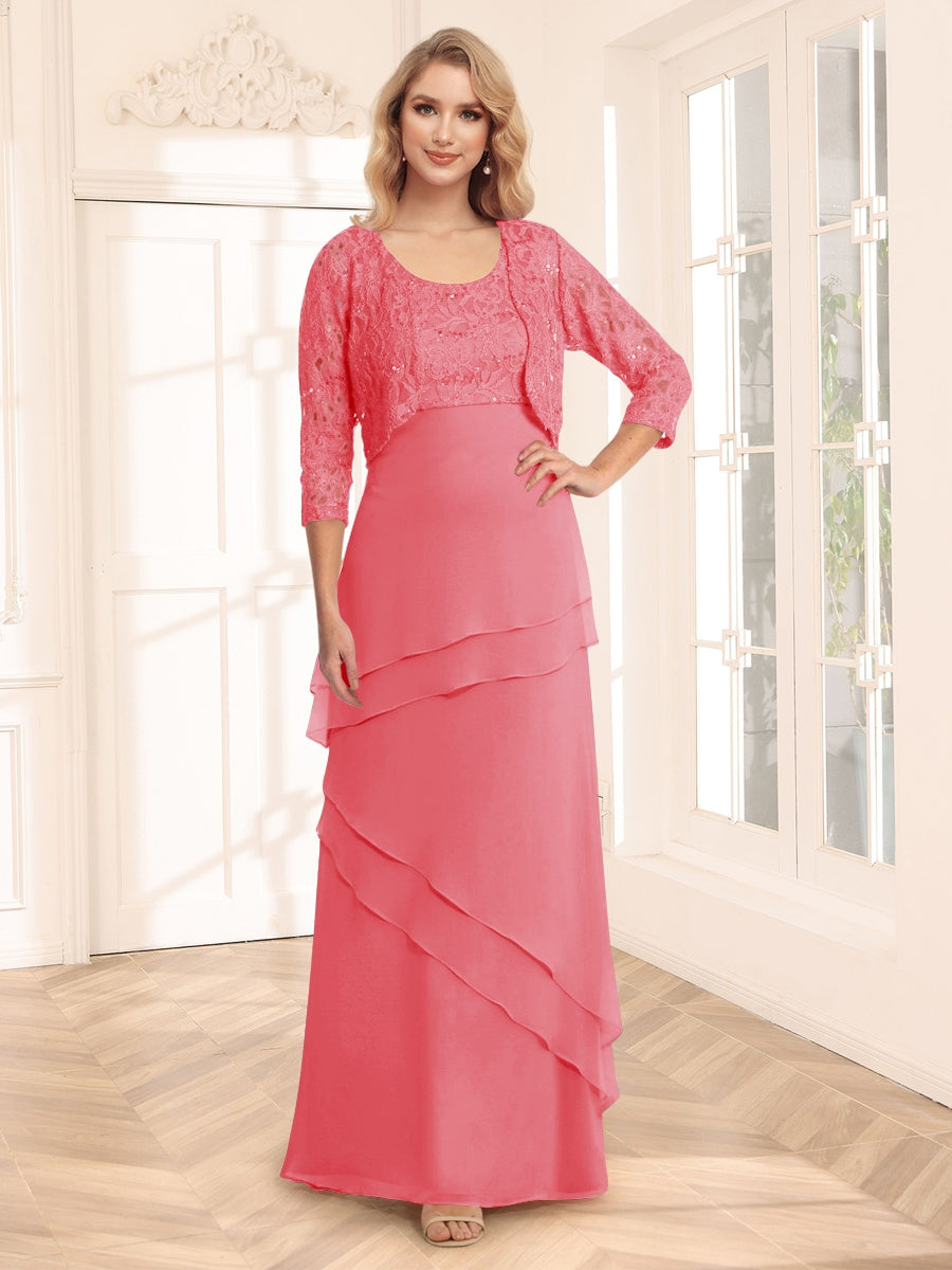 Sheath/Column Scoop 3/4 Sleeves Evening Dresses with Jacket & Appliques