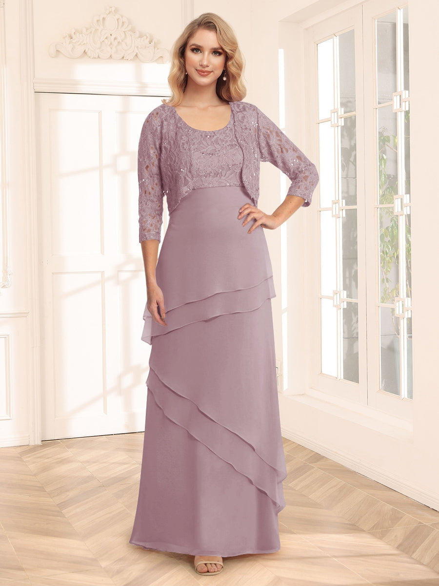 Sheath/Column Scoop 3/4 Sleeves Evening Dresses with Jacket & Appliques