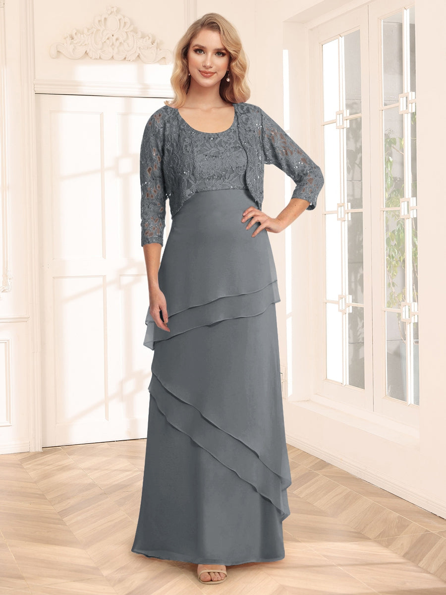 Sheath/Column Scoop 3/4 Sleeves Evening Dresses with Jacket & Appliques