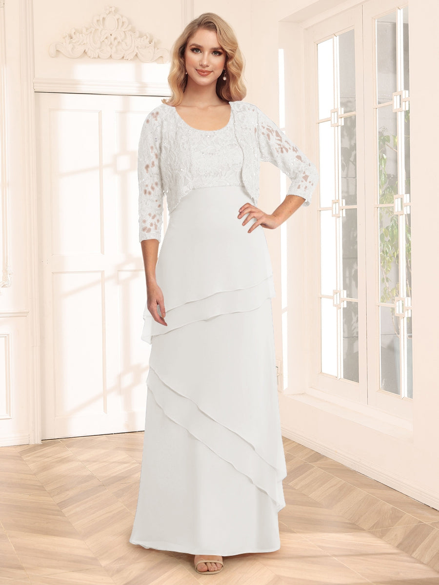 Sheath/Column Scoop 3/4 Sleeves Evening Dresses with Jacket & Appliques