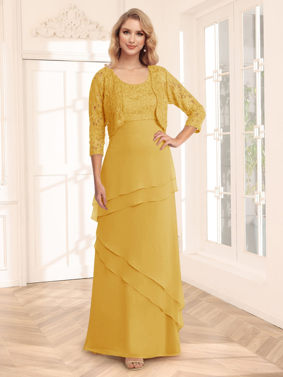 Sheath/Column Scoop 3/4 Sleeves Evening Dresses with Jacket & Appliques