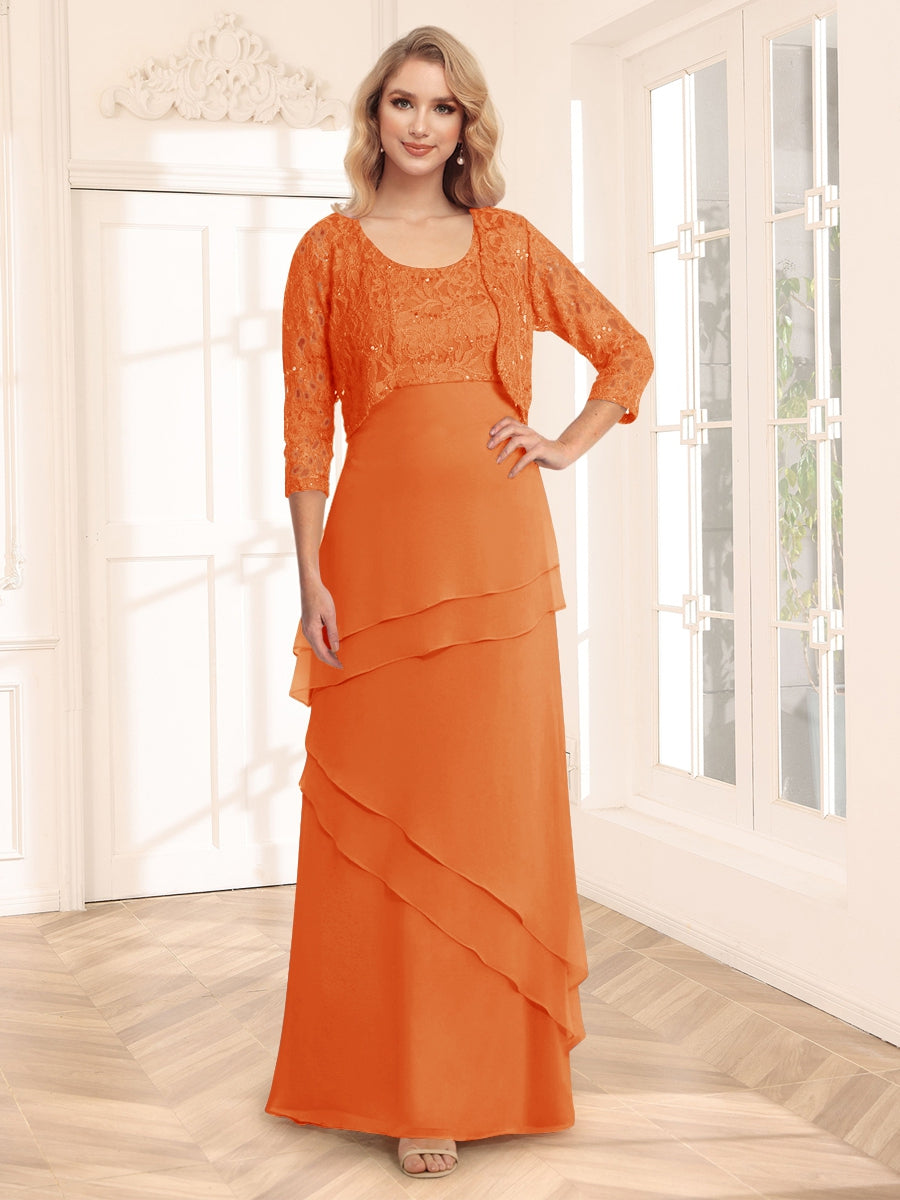 Sheath/Column Scoop 3/4 Sleeves Evening Dresses with Jacket & Appliques