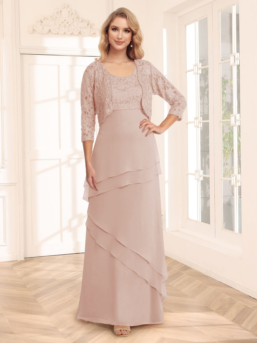 Sheath/Column Scoop 3/4 Sleeves Evening Dresses with Jacket & Appliques