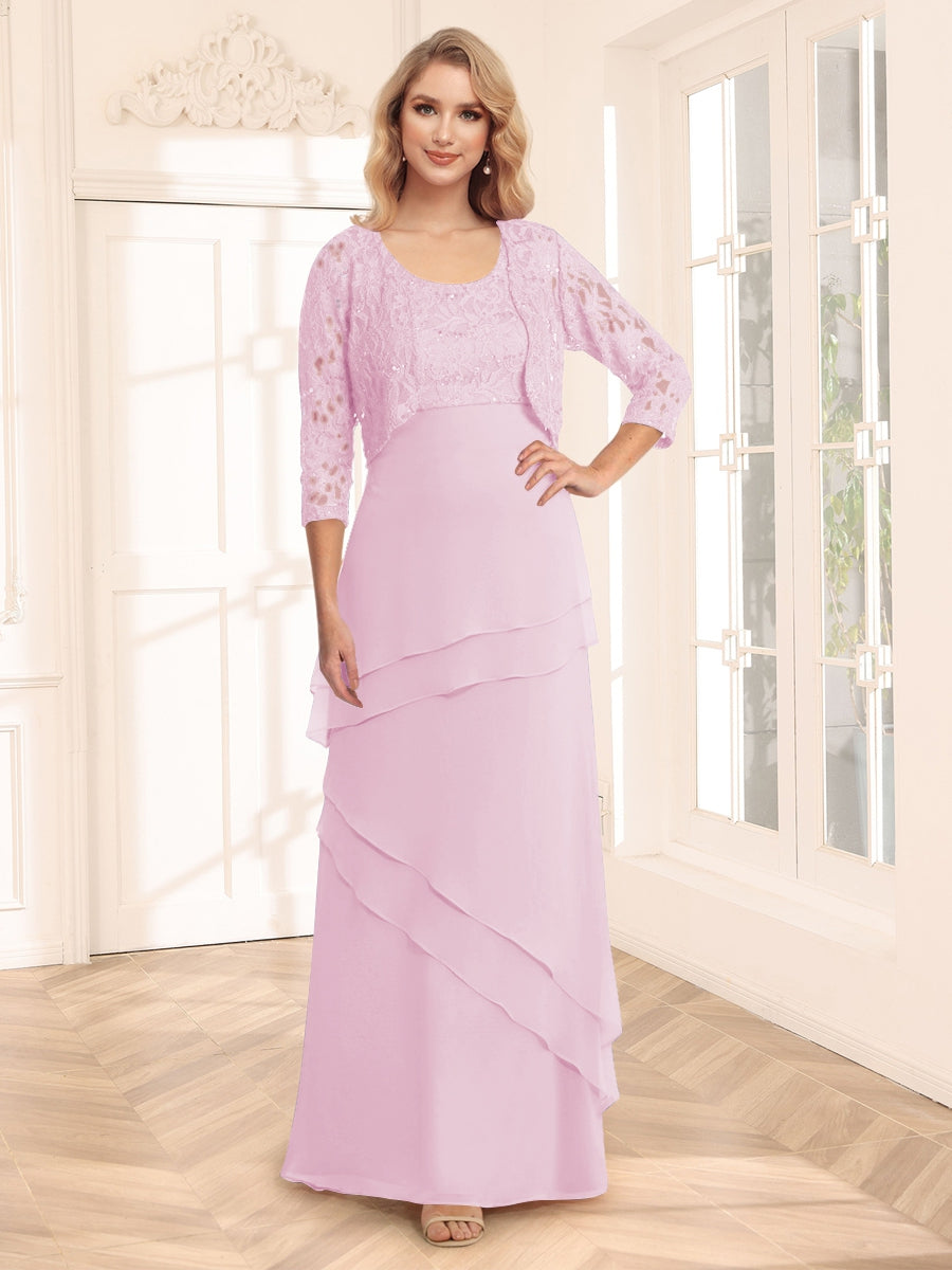 Sheath/Column Scoop 3/4 Sleeves Evening Dresses with Jacket & Appliques