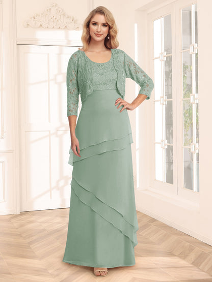 Sheath/Column Scoop 3/4 Sleeves Evening Dresses with Jacket & Appliques