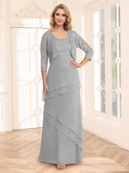 Sheath/Column Scoop 3/4 Sleeves Evening Dresses with Jacket & Appliques