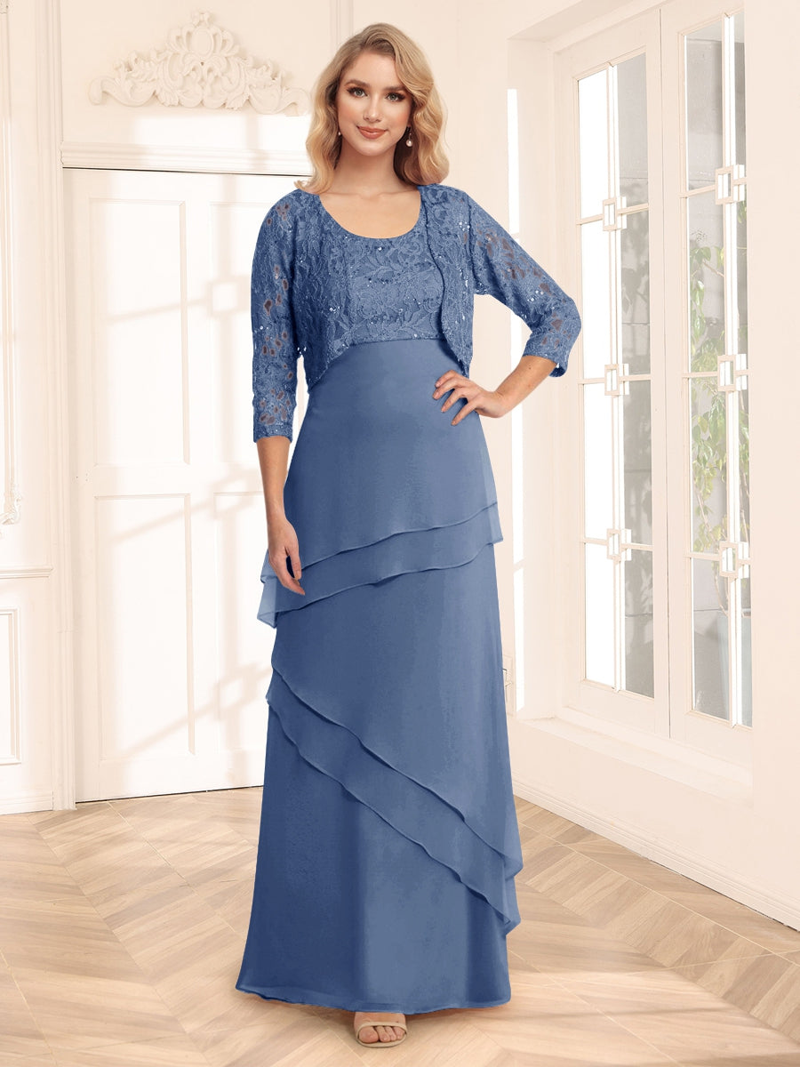 Sheath/Column Scoop 3/4 Sleeves Evening Dresses with Jacket & Appliques