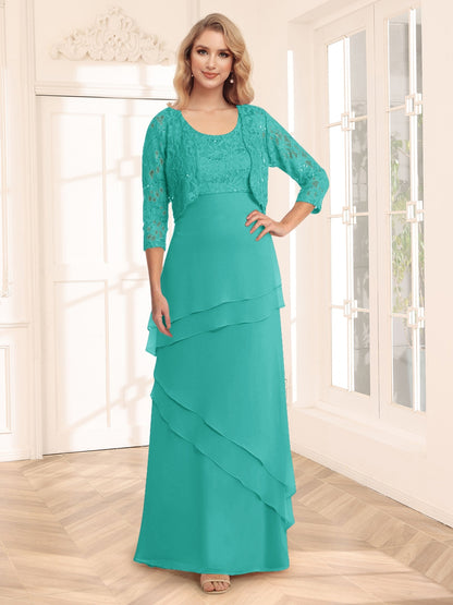 Sheath/Column Scoop 3/4 Sleeves Evening Dresses with Jacket & Appliques