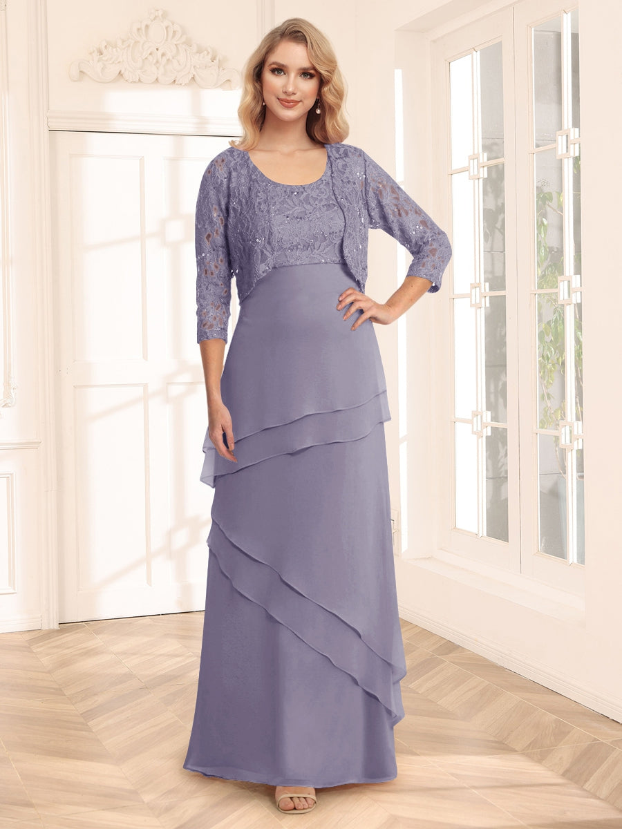 Sheath/Column Scoop 3/4 Sleeves Evening Dresses with Jacket & Appliques