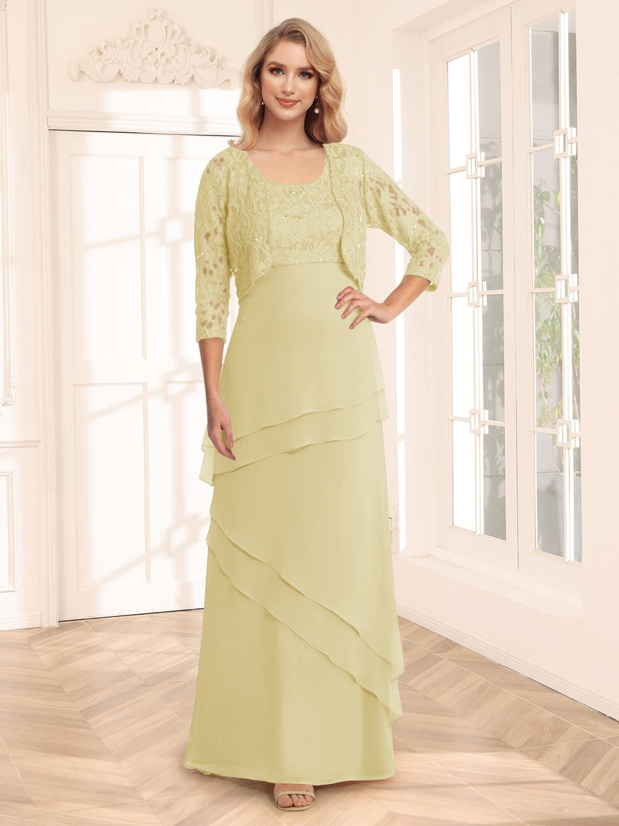 Sheath/Column Scoop 3/4 Sleeves Evening Dresses with Jacket & Appliques