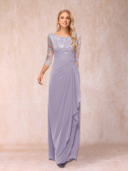 Sheath/Column 3/4 Sleeves Floor-Length Evening Dresses with Appliques