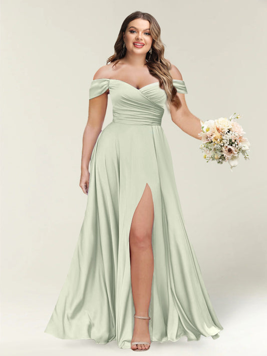 A-Line/Princess One-Shoulder Sleeveless Long Plus Size Bridesmaid Dresses with Split Side