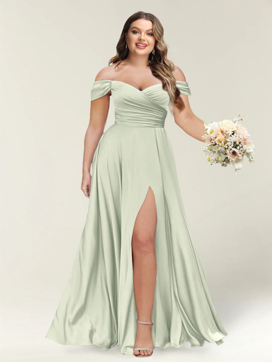 A-Line/Princess One-Shoulder Sleeveless Long Plus Size Bridesmaid Dresses with Split Side