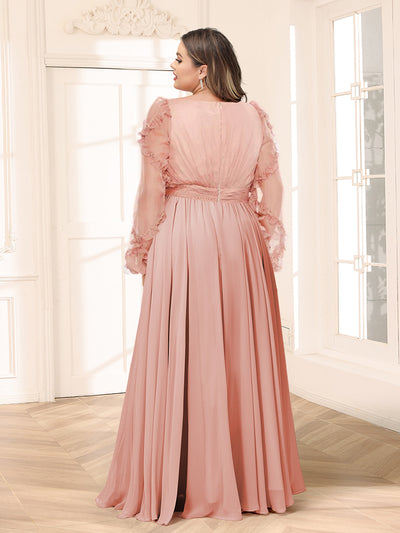 A-Line/Princess V-Neck Long Sleeves Chiffon Empire Plus Size Bridesmaid Dresses