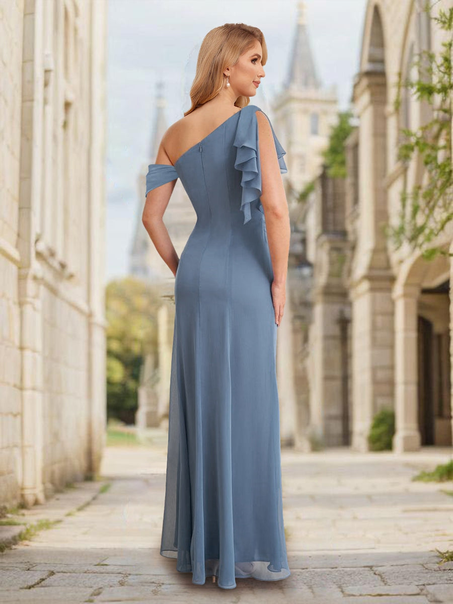 Sheath/Column One-Shoulder Sleeveless Long Bridesmaid Dresses with Split Side