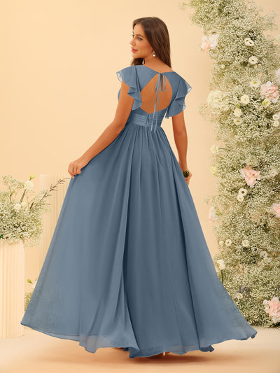 A-Line/Princess V-Neck Floor-Length Bridesmaid Dresses With Split Side