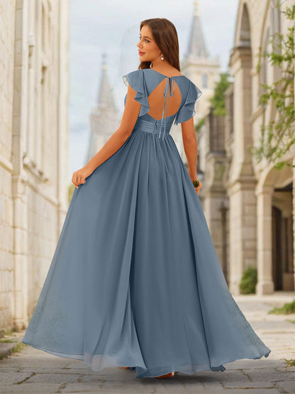 A-Line/Princess V-Neck Floor-Length Bridesmaid Dresses With Split Side