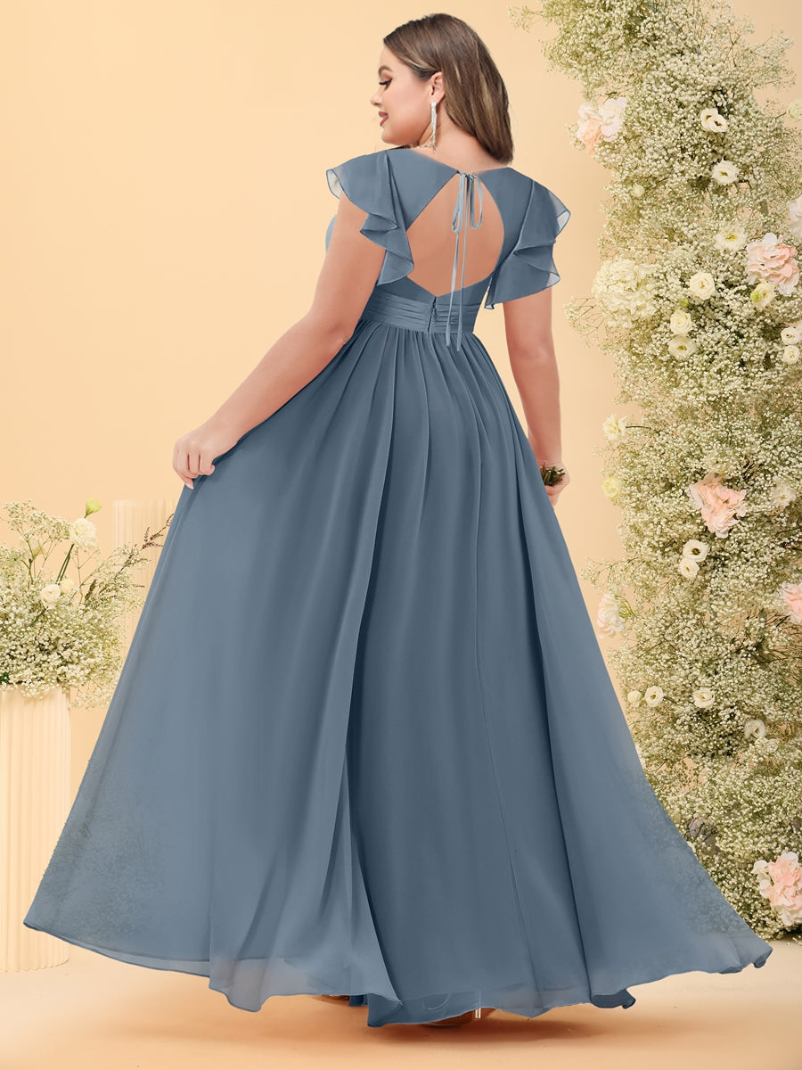 A-Line/Princess V-Neck Floor-Length Plus Size Bridesmaid Dresses With Split Side