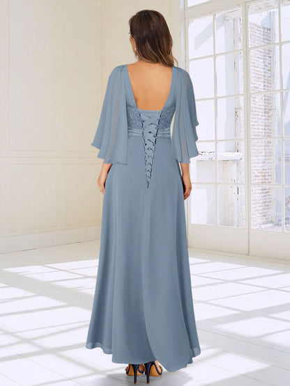 A-Line/Princess V-Neck Asymmetrical Mother of the Bride Dresses With Ruffles