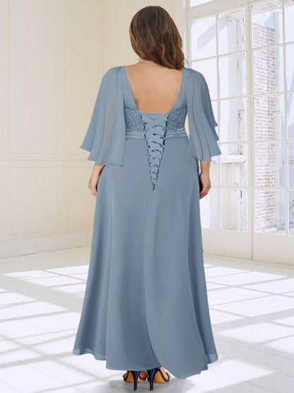 A-Line/Princess V-Neck Asymmetrical Plus Size Mother of the Bride Dresses With Ruffles