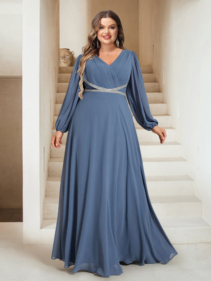 A-Line/Princess V-Neck Floor-Length Plus Size Mother of the Bride Dresses