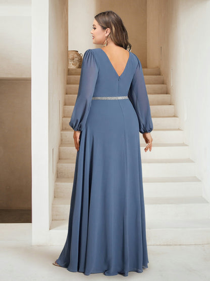 A-Line/Princess V-Neck Floor-Length Plus Size Mother of the Bride Dresses