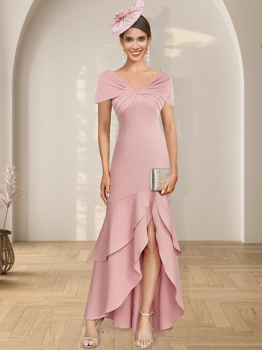 Sheath/Column Asymmetrical V-Neck Mother of the Bride Dresses With Ruffles