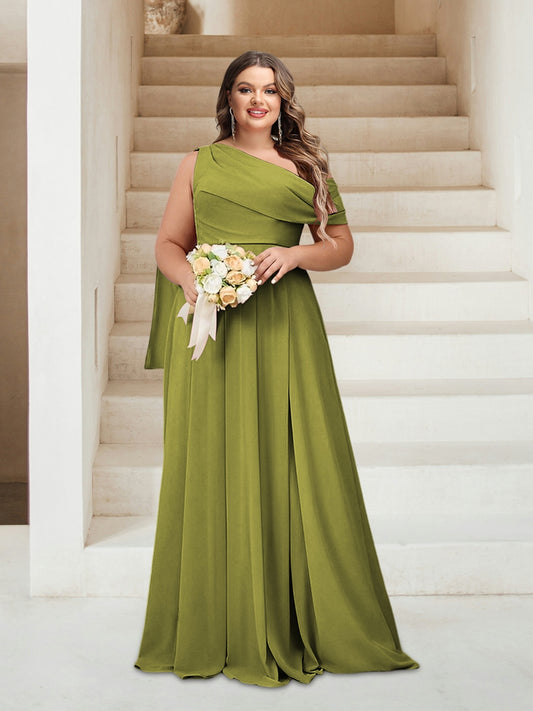 A-Line/Princess One-Shoulder Floor-Length Sleeveless Plus Size Bridesmaid Dresses