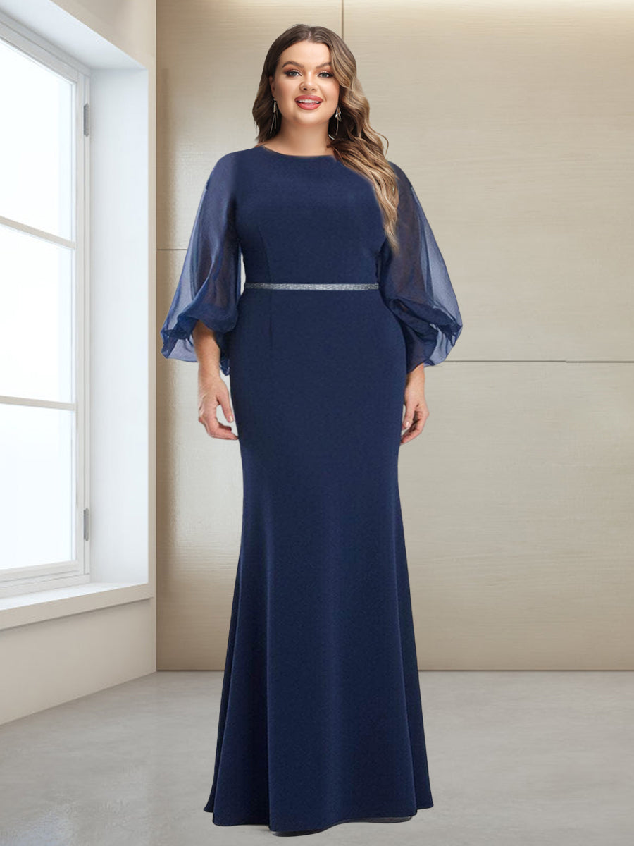 Trumpet/Mermaid Scoop 3/4 Sleeves Floor-Length Plus Size Mother of the Bride Dresses