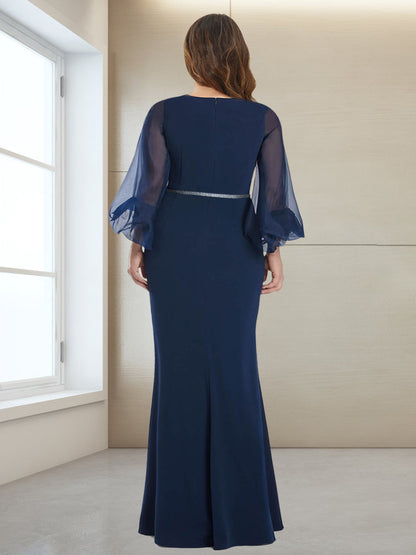 Trumpet/Mermaid Scoop 3/4 Sleeves Floor-Length Plus Size Mother of the Bride Dresses