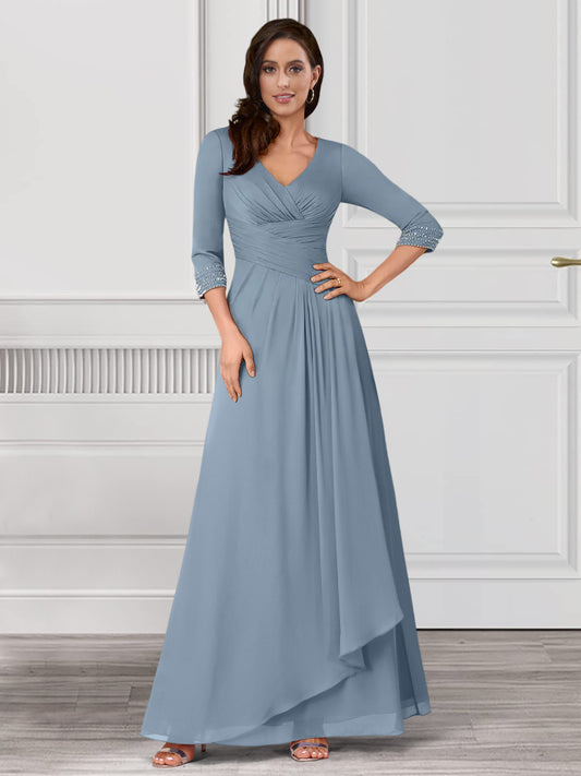 A-Line/Princess V-Neck 3/4 Sleeves Mother of the Bride Dresses With Ruffles