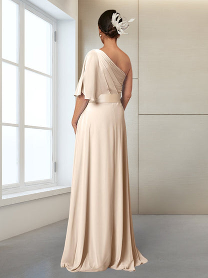 Sheath/Column One-Shoulder Half Sleeves Mother of the Bride Dresses With Split Side