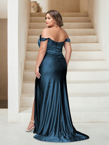 Sheath/Column Off-the-Shoulder Plus Size Bridesmaid Dresses With Split Side