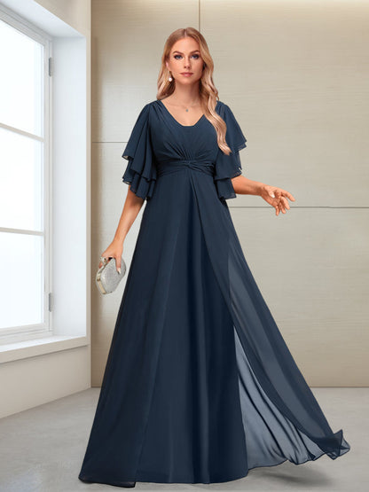 A-Line/Princess V-Neck Floor-Length Half Sleeves Mother of the Bride Dresses