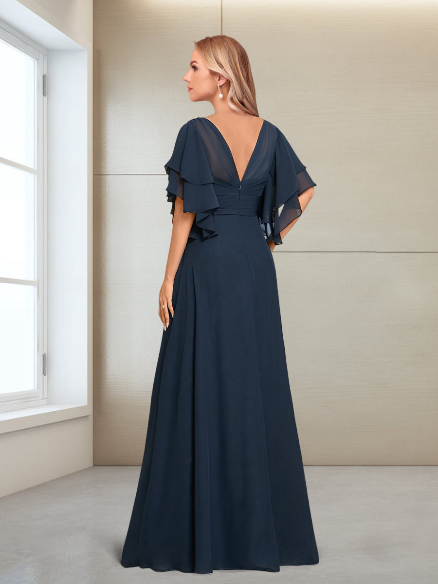 A-Line/Princess V-Neck Floor-Length Half Sleeves Mother of the Bride Dresses