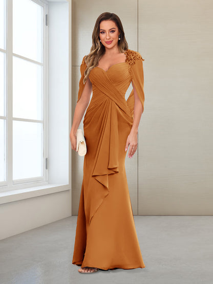 Sheath/Column V-Neck Floor-Length Chiffon Mother of the Bride Dresses with Appliques