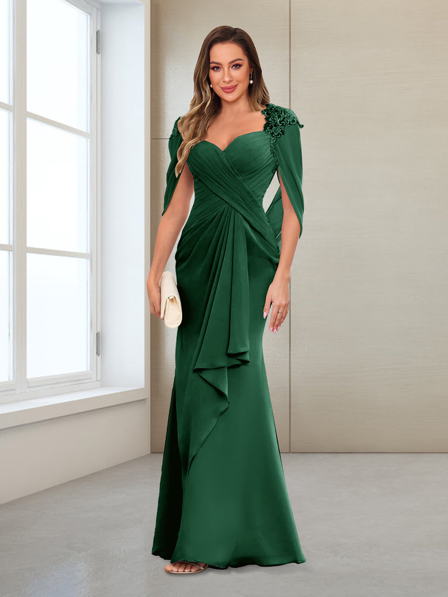 Sheath/Column V-Neck Floor-Length Chiffon Mother of the Bride Dresses with Appliques