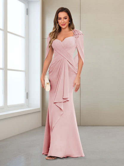 Sheath/Column V-Neck Floor-Length Chiffon Mother of the Bride Dresses with Appliques