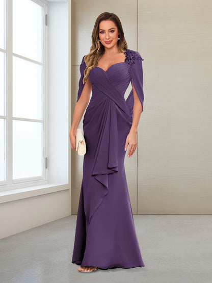 Sheath/Column V-Neck Floor-Length Chiffon Mother of the Bride Dresses with Appliques