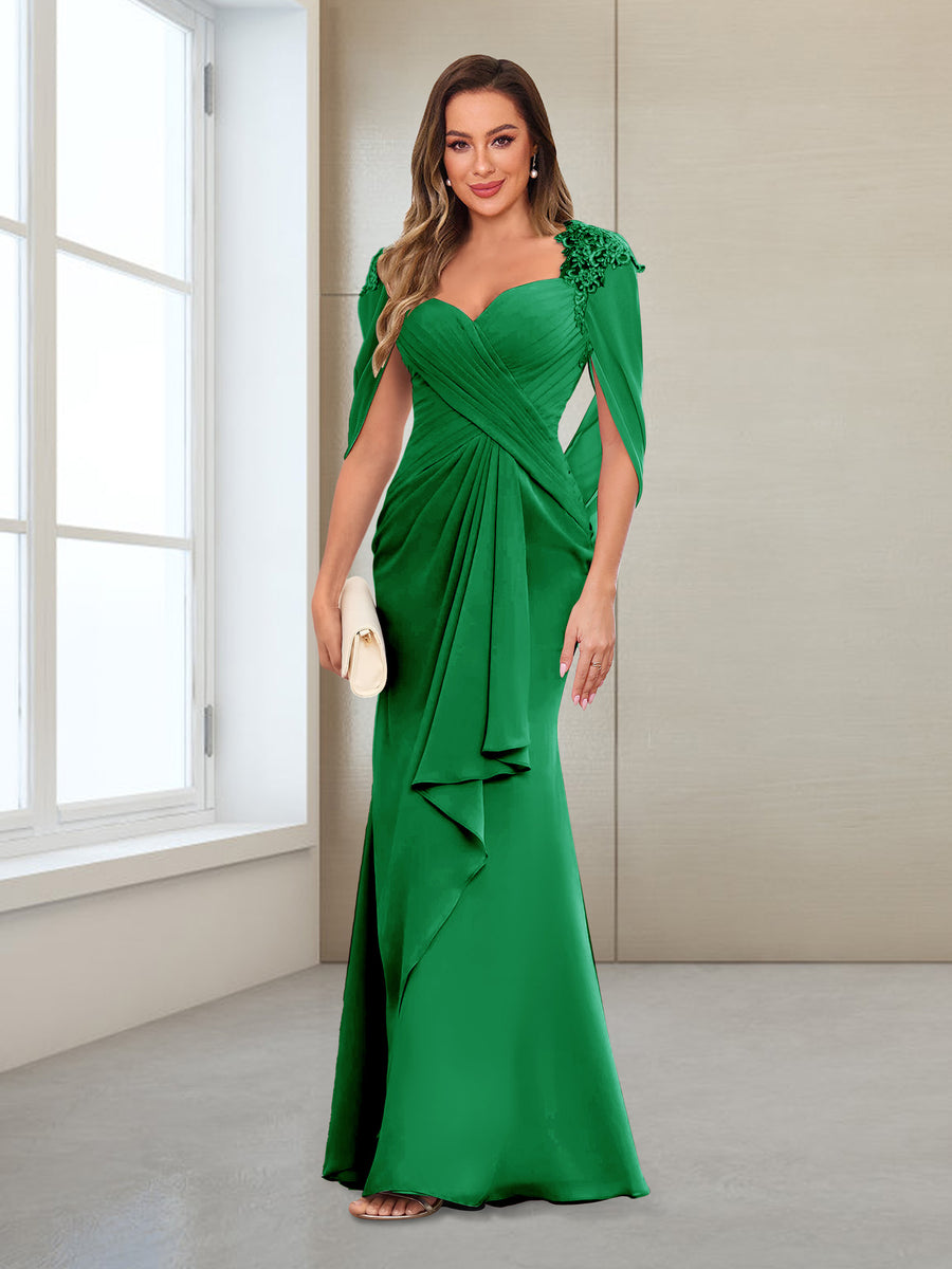 Sheath/Column V-Neck Floor-Length Chiffon Mother of the Bride Dresses with Appliques