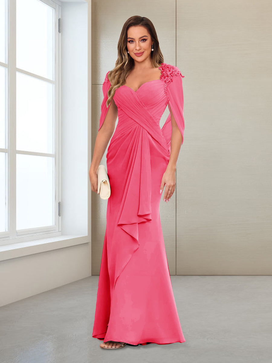 Sheath/Column V-Neck Floor-Length Chiffon Mother of the Bride Dresses with Appliques