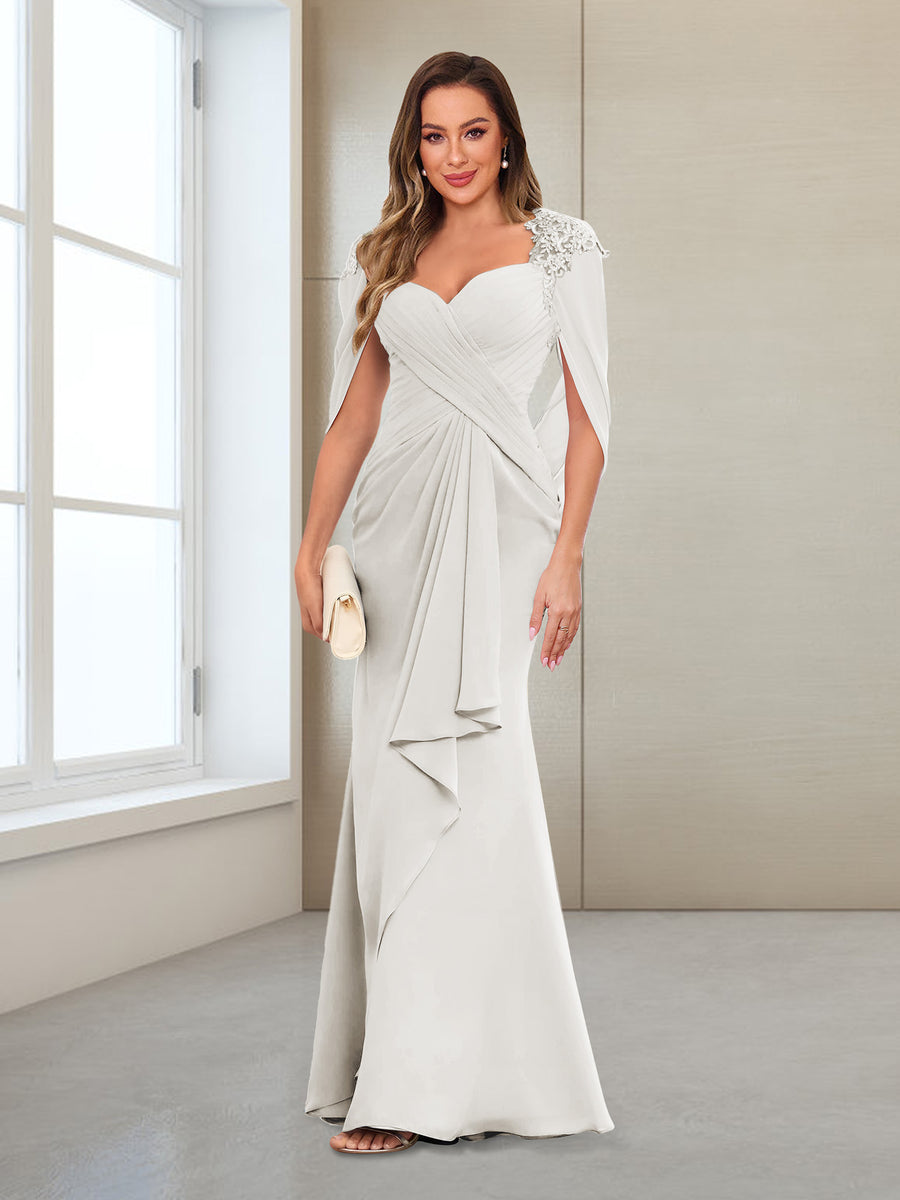 Sheath/Column V-Neck Floor-Length Chiffon Mother of the Bride Dresses with Appliques